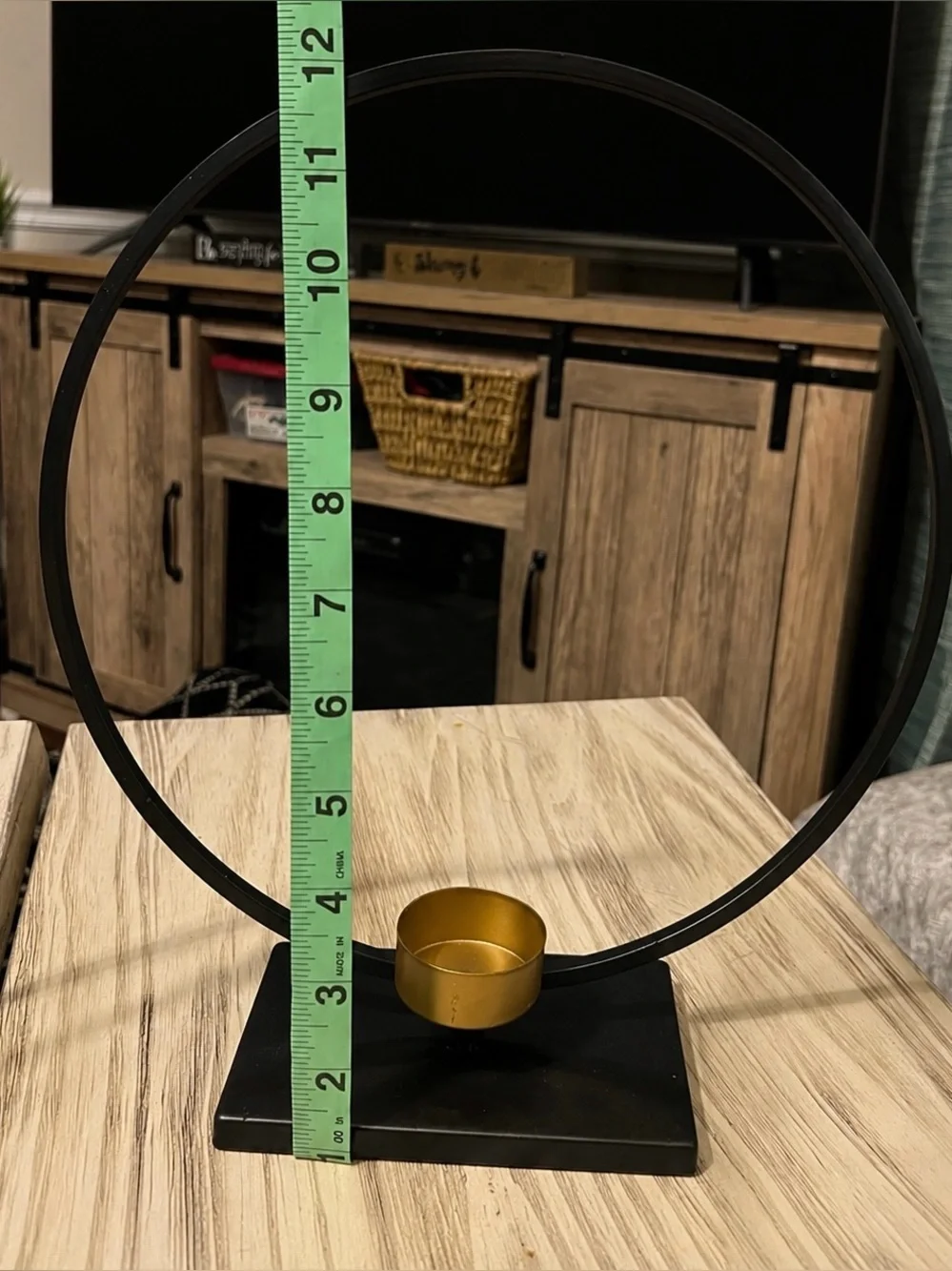 Set of 2 Modern Black Metal Circle Tea Light Candle Holders Gold Accent